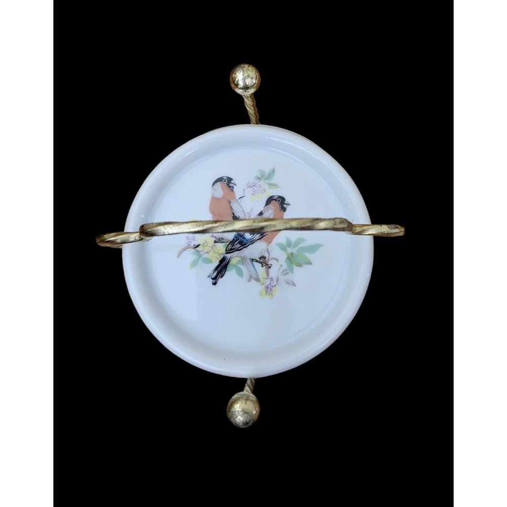 Set‎ of 4 Ceramic Porcelain Drink Coasters Vintage Birds Taiwan Carrying Caddy